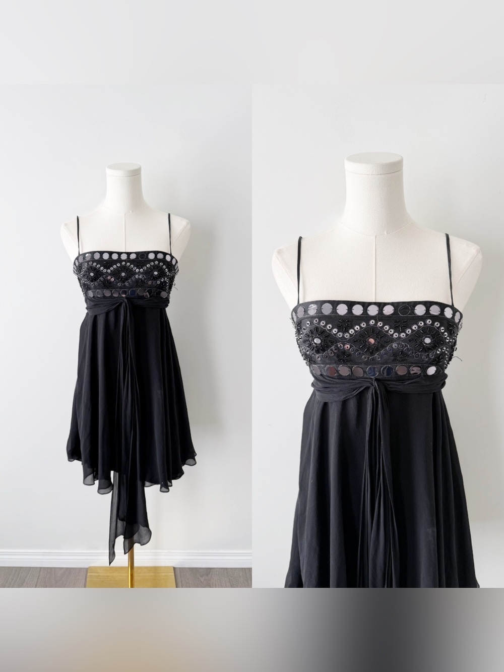 Vintage BCBGMAXAZRIA 100% Silk Mirror sequin Babydoll Mini Dress